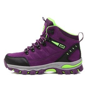 Waterproof Hiking Shoes Men Women Sneakers Mountain Climbing Shoes Outdoor Unisex Sport Hunting Boots Men Trekking Shoes (Color: PURPLE)