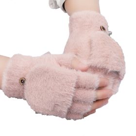 Womens Winter Gloves Warm Convertible Fingerless Gloves for Women Gifts with Mittens Cover Cap (Color: pink)